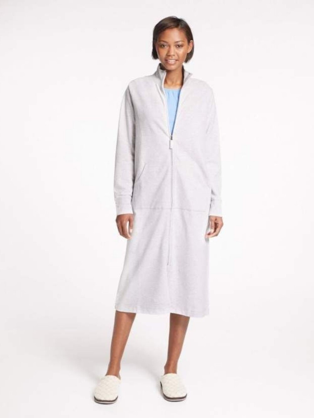 L.L. Bean Gray Ultrasoft Full Zip Sweatshirt Robe Women's Size Small Petite